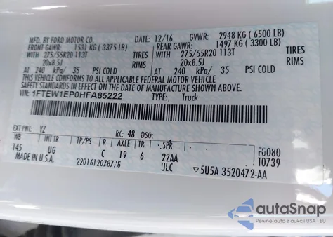 2017 Ford F-150 Xlt z USA, uszkodzony, nr VIN 1FTEW1EP0HFA85222